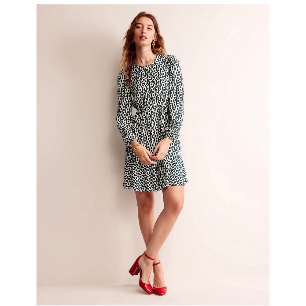 BODEN Chain Link Ruffle Mini Dress Green White Plus Size US 20-22R Casual